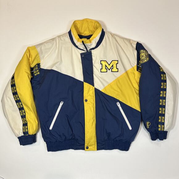Vintage 90s Pro Player Michigan Wolverines Puffer Jacket Men’s XL Full Zip Blue - Picture 1 of 15